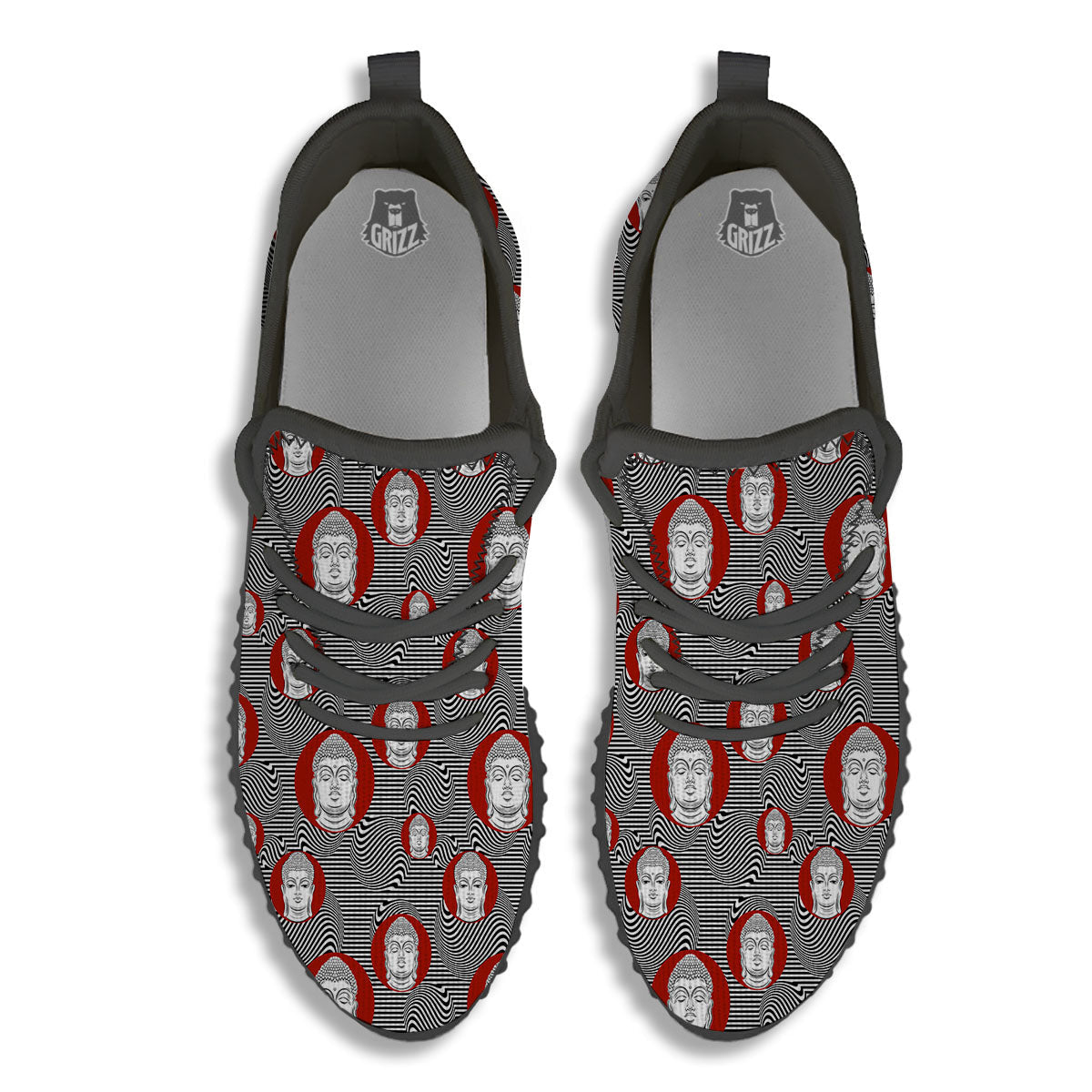 Buddha Print Pattern Black Walking Shoes-grizzshop