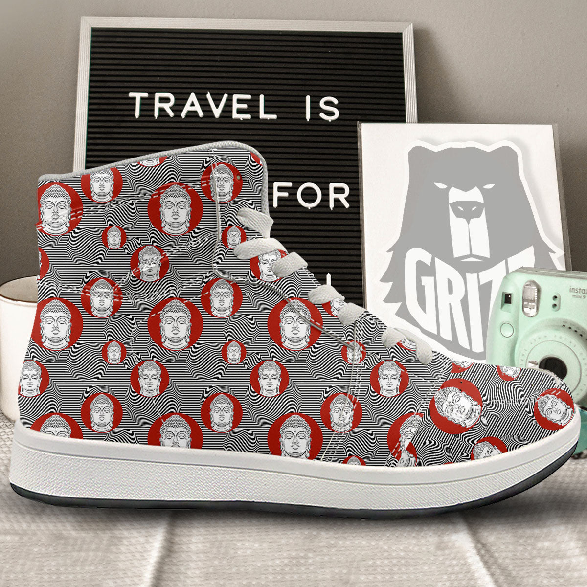 Buddha Print Pattern High Top Sneakers-grizzshop