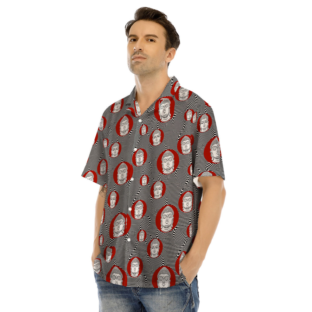 Buddha Print Pattern Men's Hawaiian Shirt-grizzshop