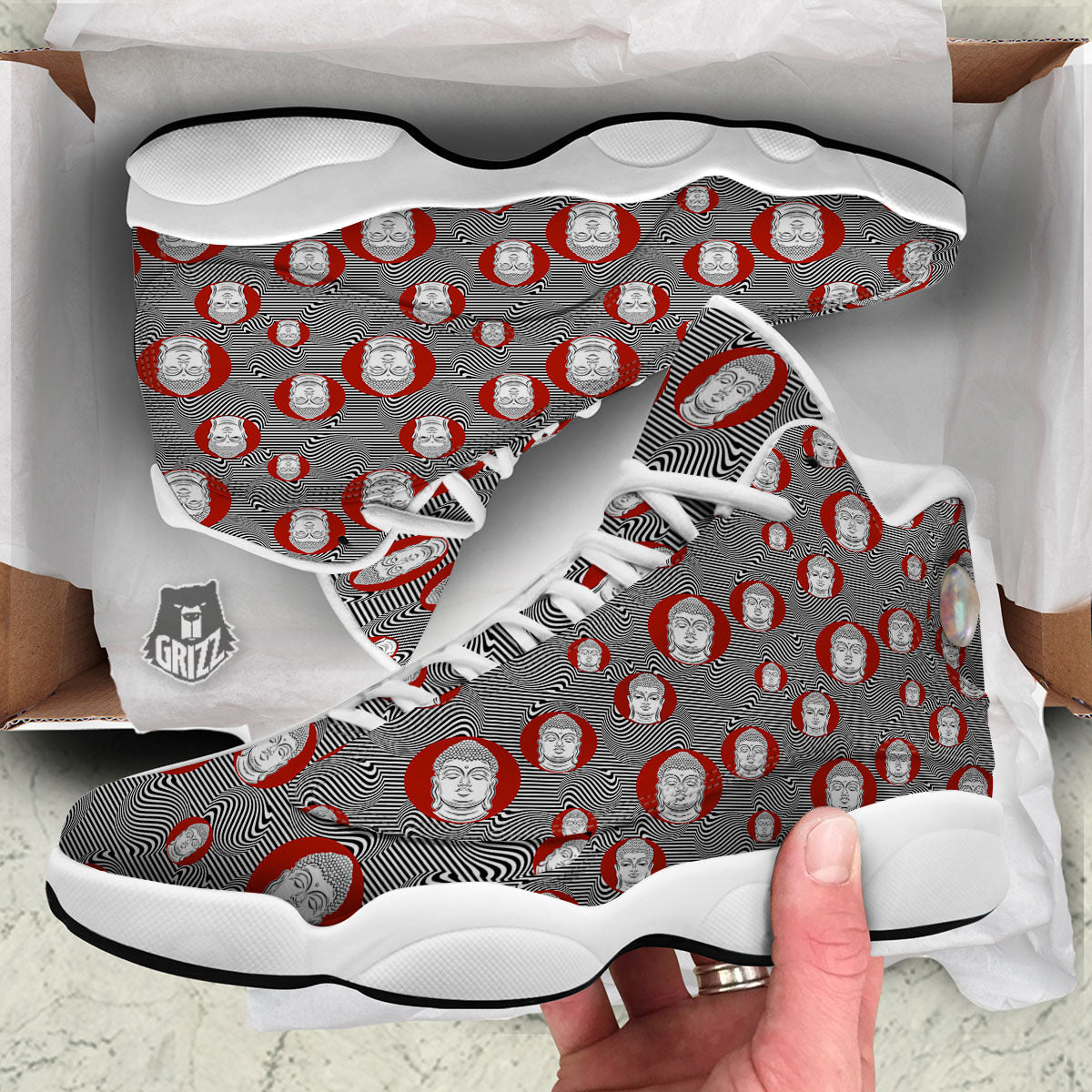 Buddha Print Pattern White Basketball Shoes-grizzshop