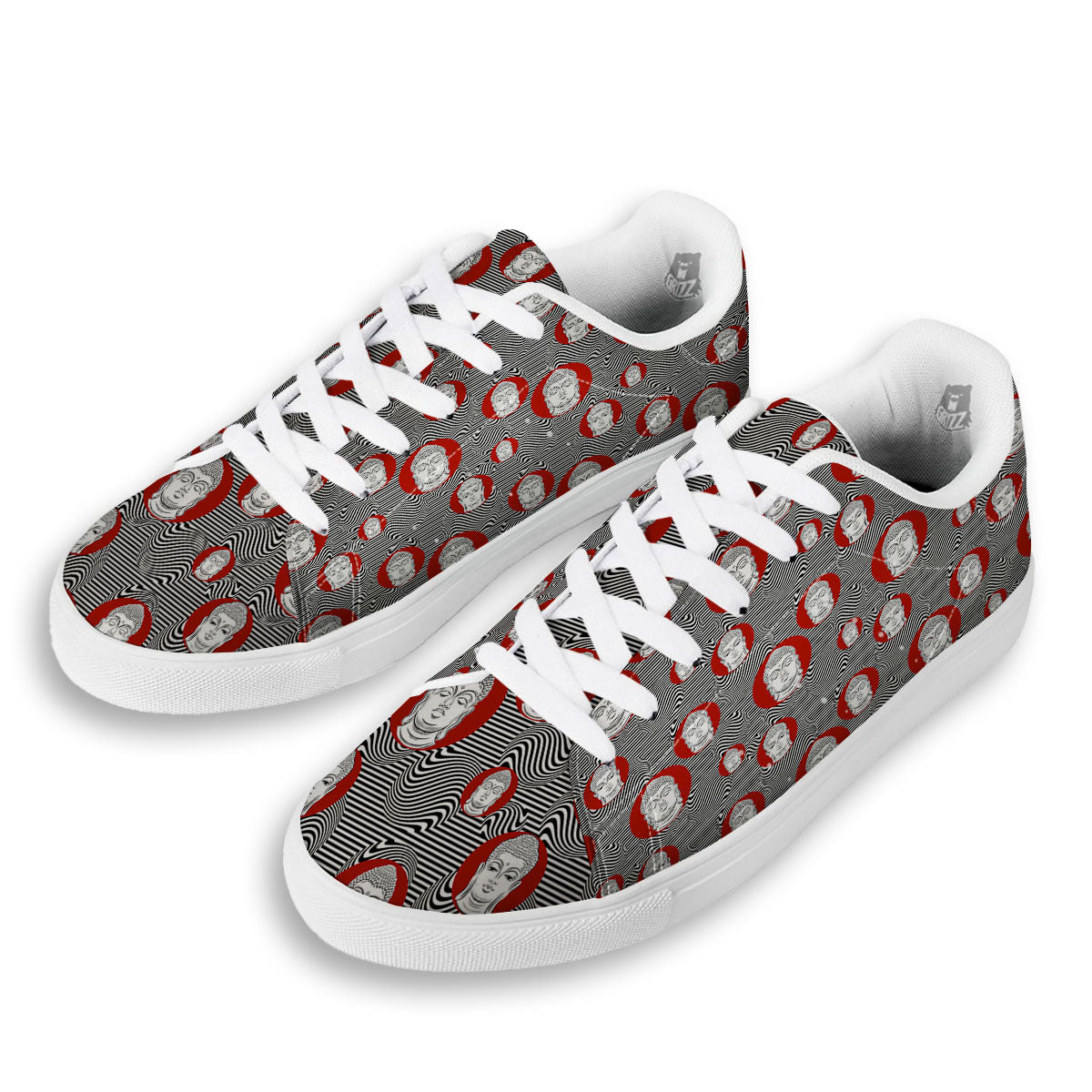 Buddha Print Pattern White Low Top Sneakers-grizzshop