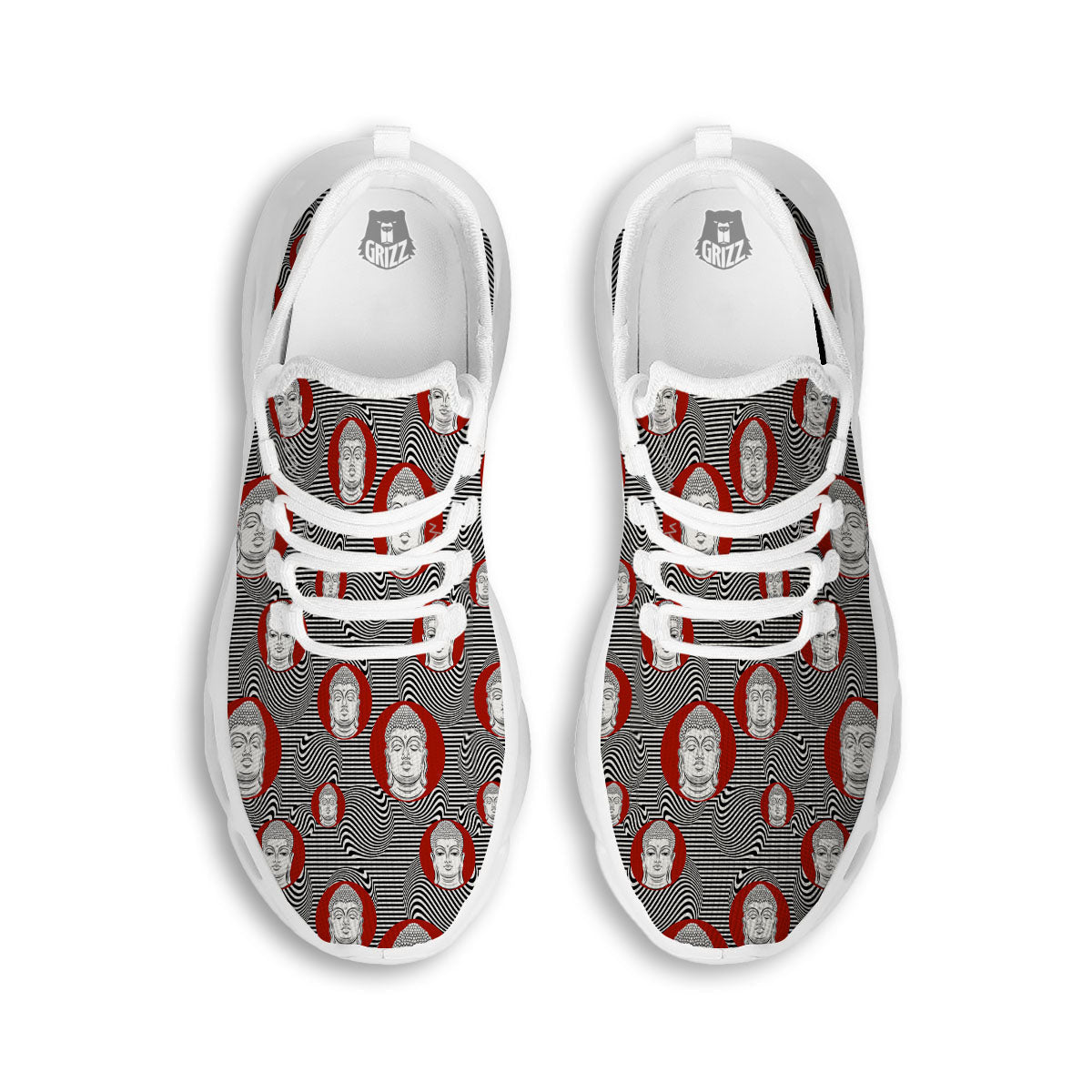 Buddha Print Pattern White Running Shoes-grizzshop