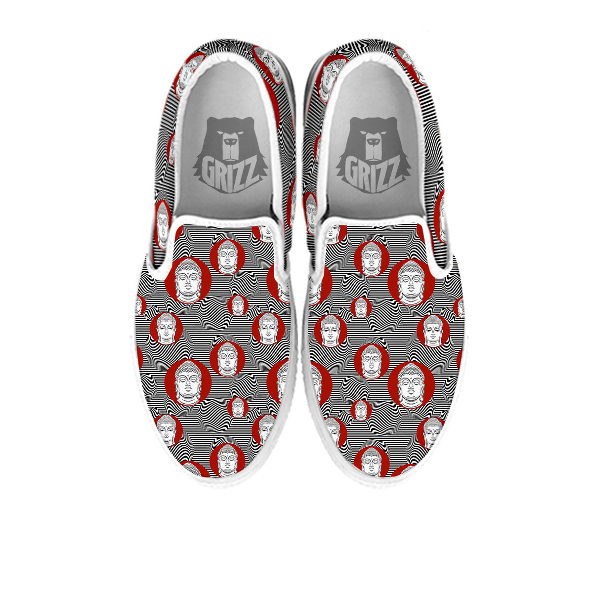 Buddha Print Pattern White Slip On Shoes-grizzshop