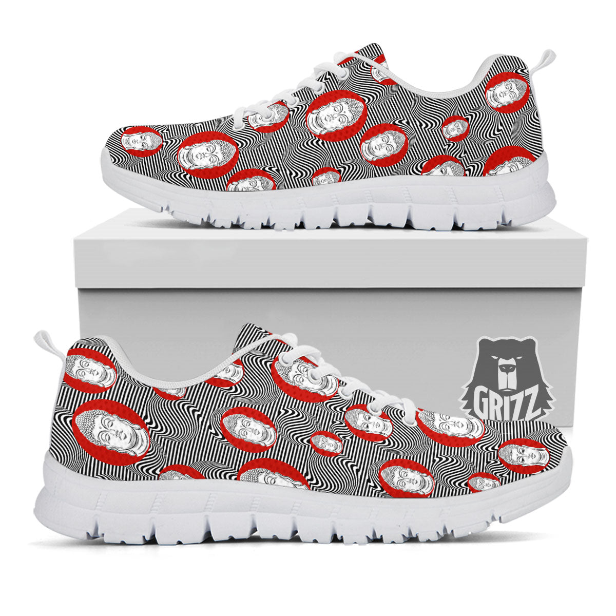 Buddha Print Pattern White Sneaker-grizzshop