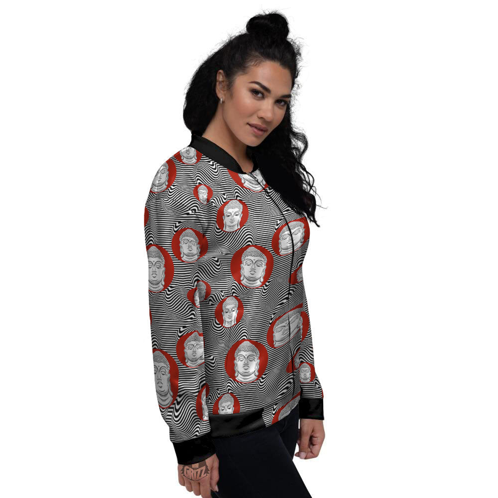 Buddha Print Pattern Women's Bomber Jacket-grizzshop