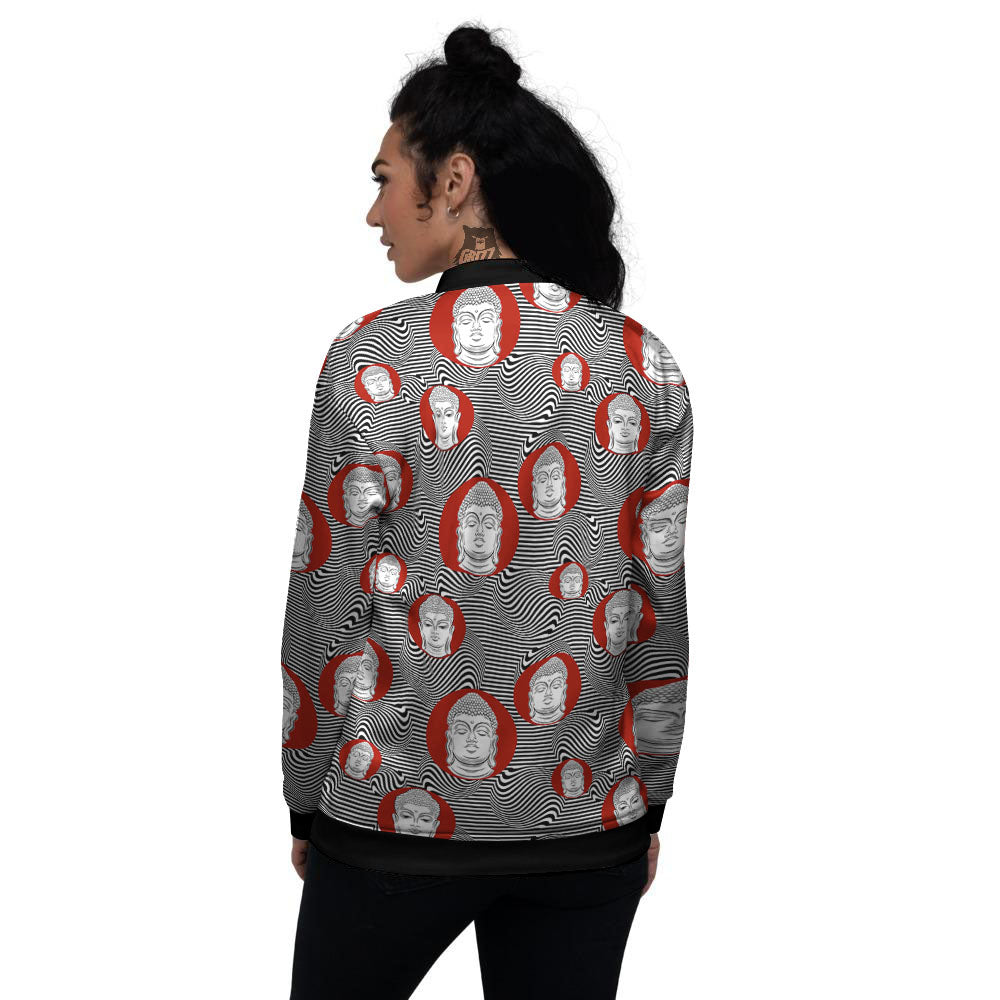 Buddha Print Pattern Women's Bomber Jacket-grizzshop
