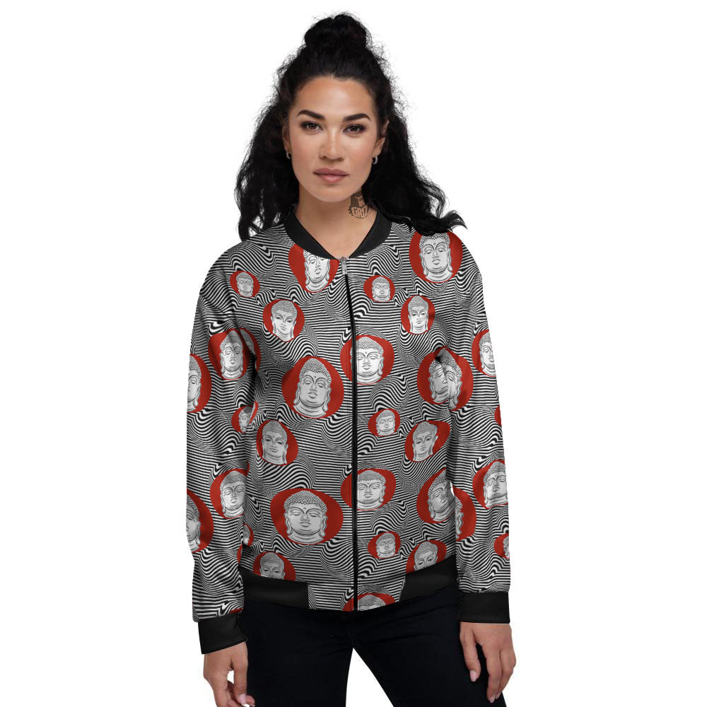 Buddha Print Pattern Women's Bomber Jacket-grizzshop