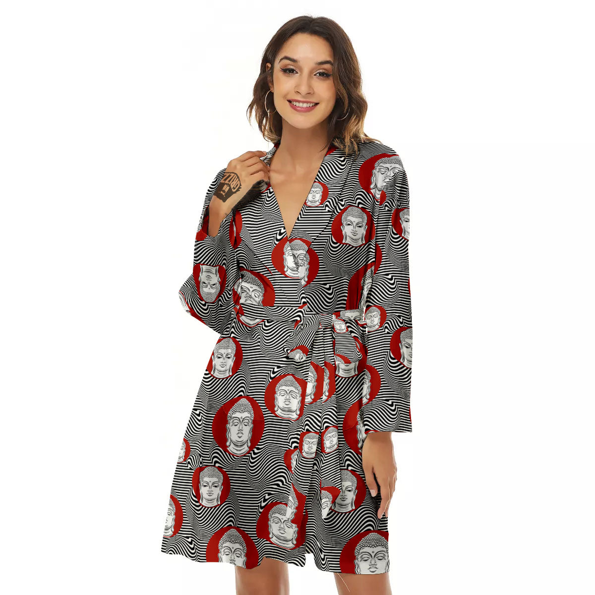 Buddha Print Pattern Women's Robe-grizzshop