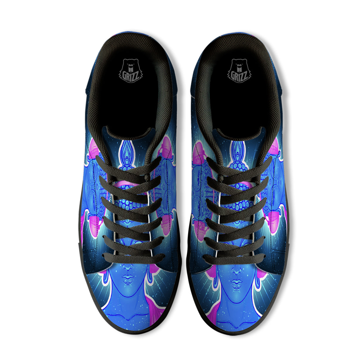 Buddha Psychedelic Print Black Low Top Sneakers-grizzshop