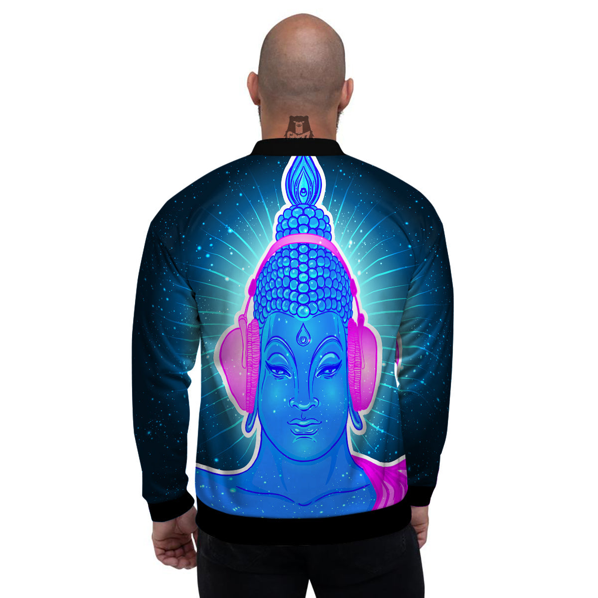 Buddha Psychedelic Print Men's Bomber Jacket-grizzshop
