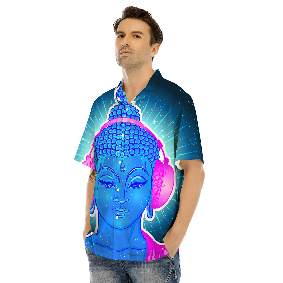 Buddha Psychedelic Print Men's Hawaiian Shirt-grizzshop