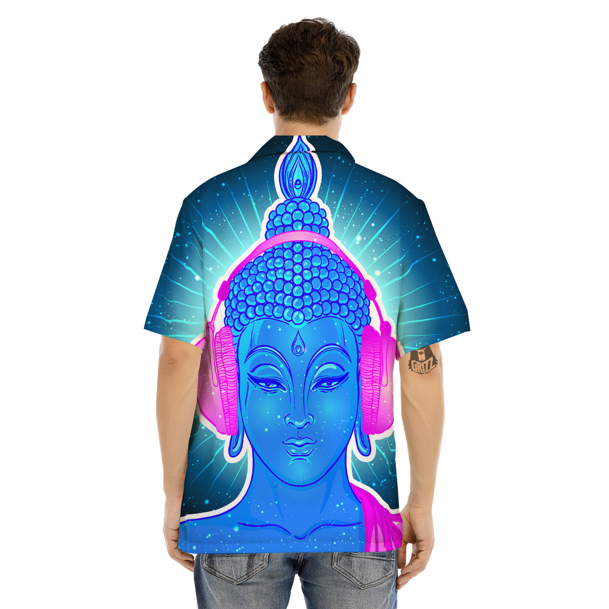 Buddha Psychedelic Print Men's Hawaiian Shirt-grizzshop