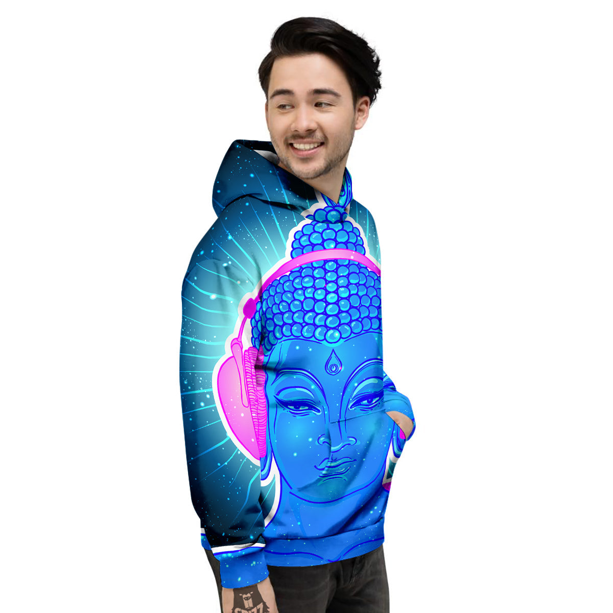 Buddha Psychedelic Print Men's Hoodie-grizzshop