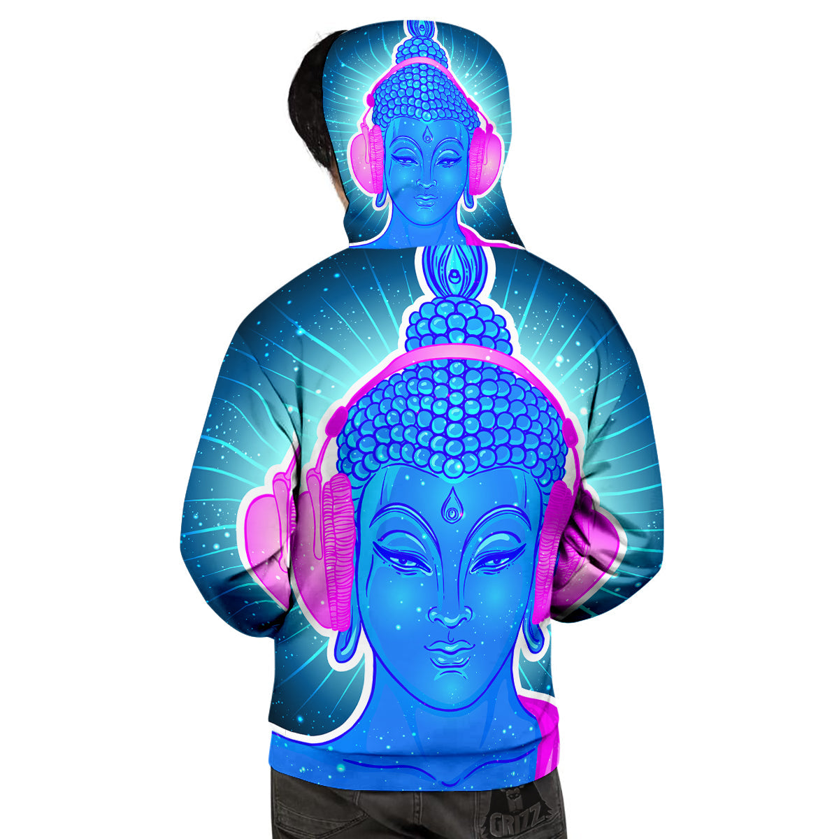 Buddha Psychedelic Print Men's Hoodie-grizzshop