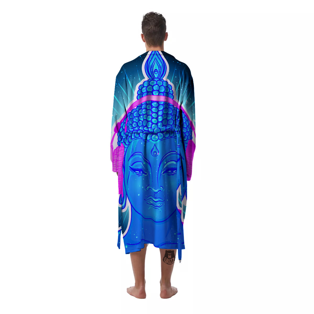 Buddha Psychedelic Print Men's Robe-grizzshop