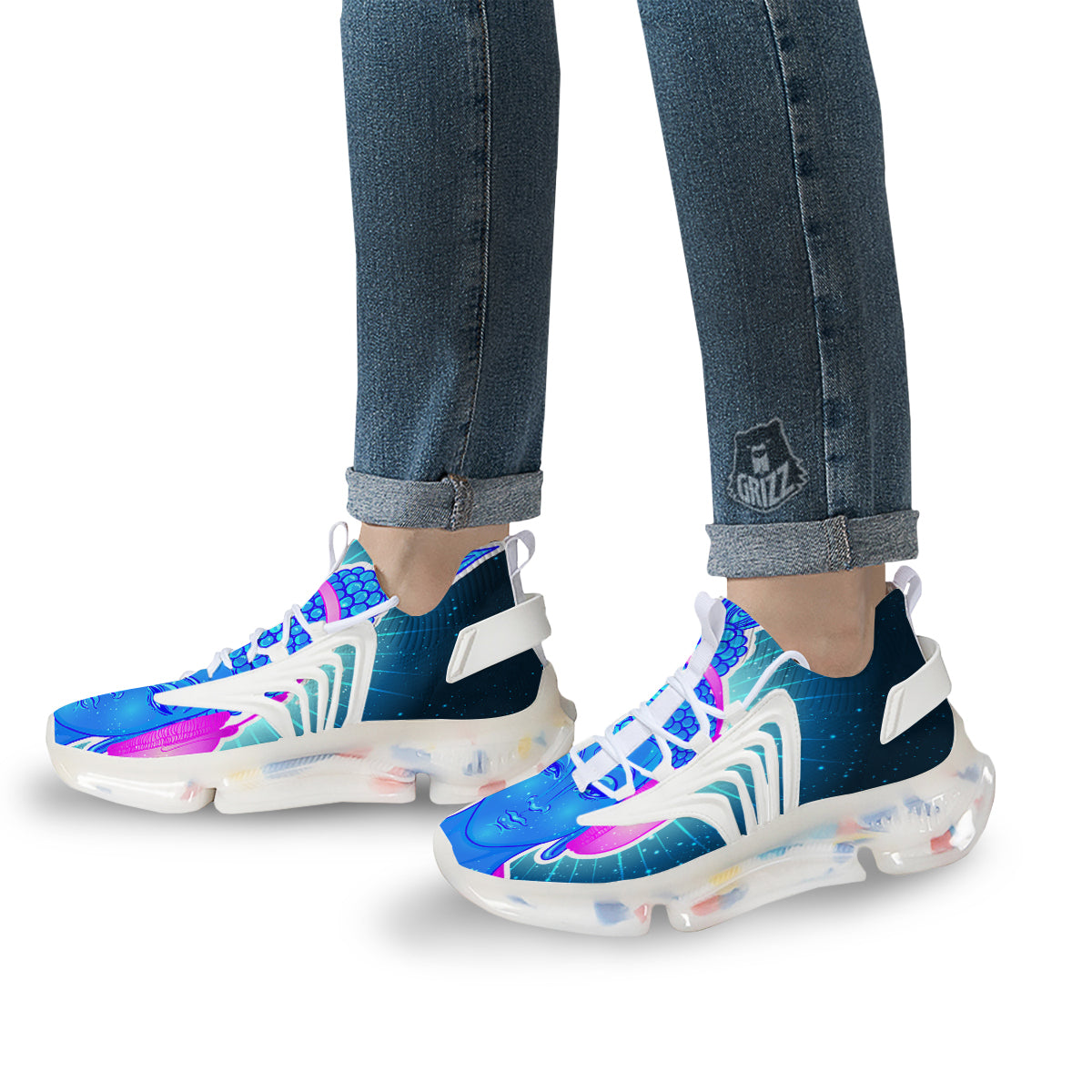 Buddha Psychedelic Print White Gym Shoes-grizzshop