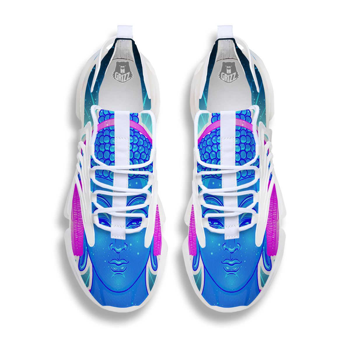 Buddha Psychedelic Print White Gym Shoes-grizzshop