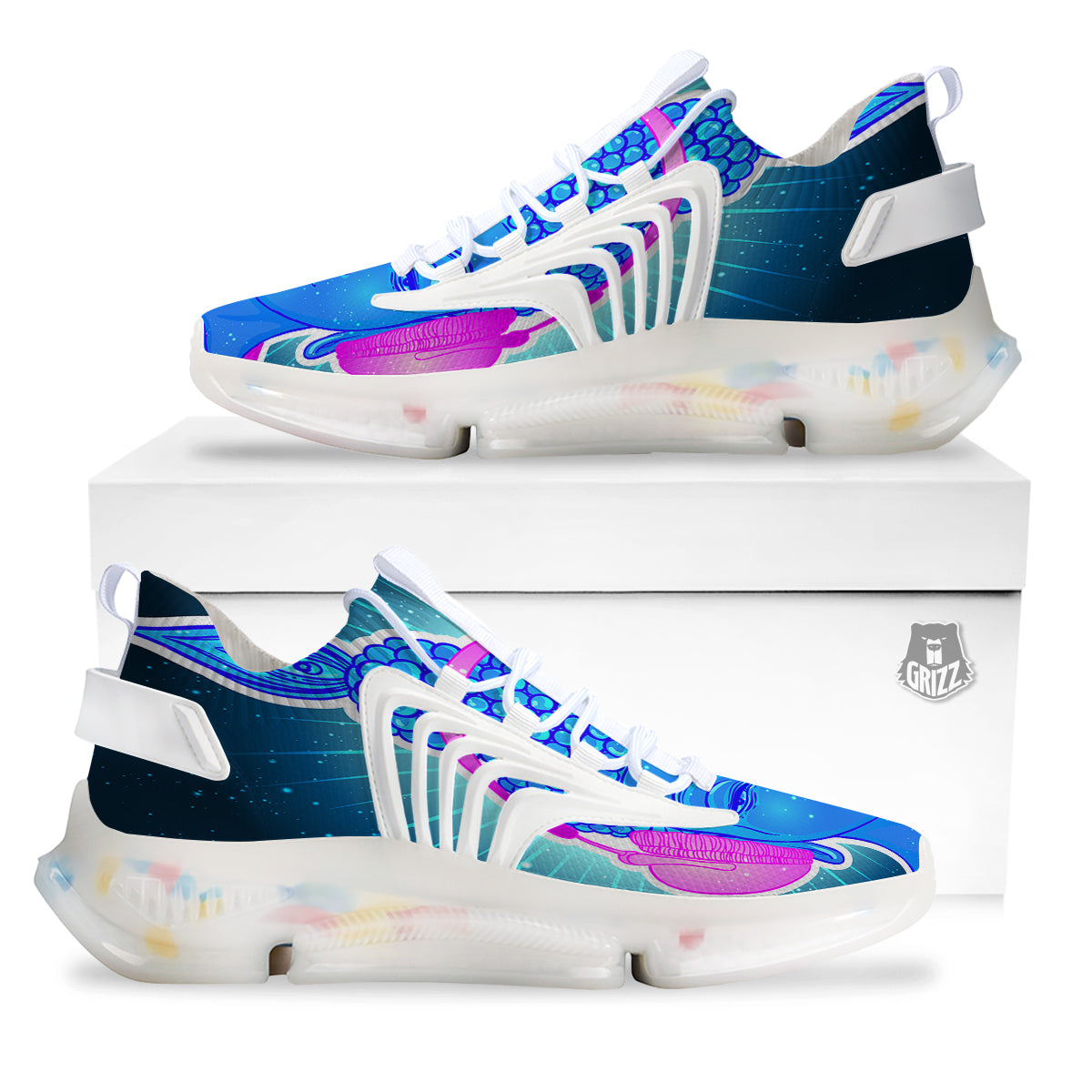 Buddha Psychedelic Print White Gym Shoes-grizzshop