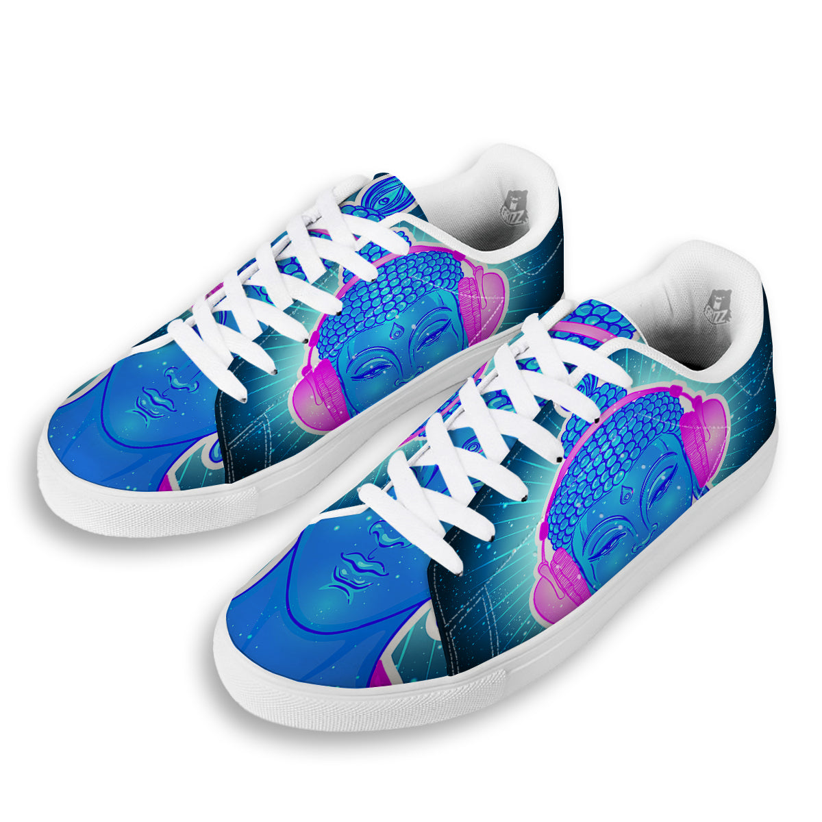 Buddha Psychedelic Print White Low Top Sneakers-grizzshop