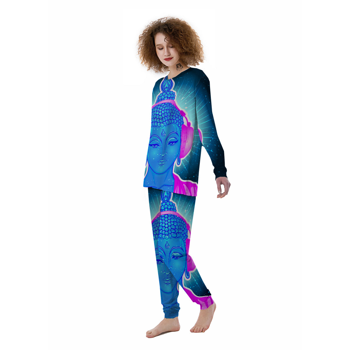 Buddha Psychedelic Print Women's Pajamas-grizzshop