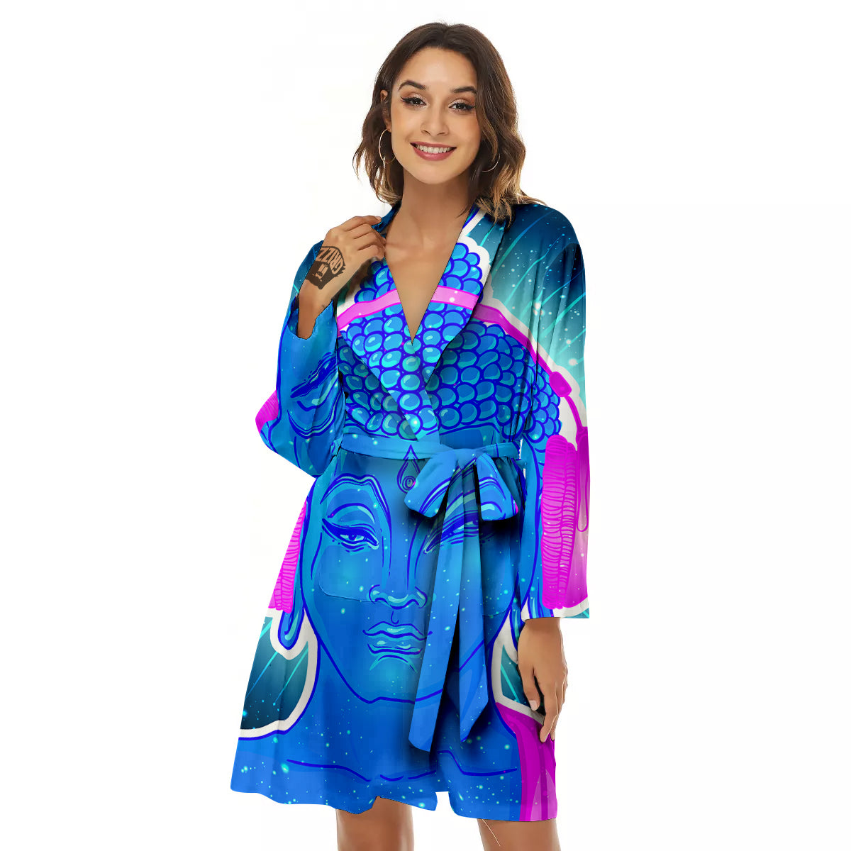 Buddha Psychedelic Print Women's Robe-grizzshop
