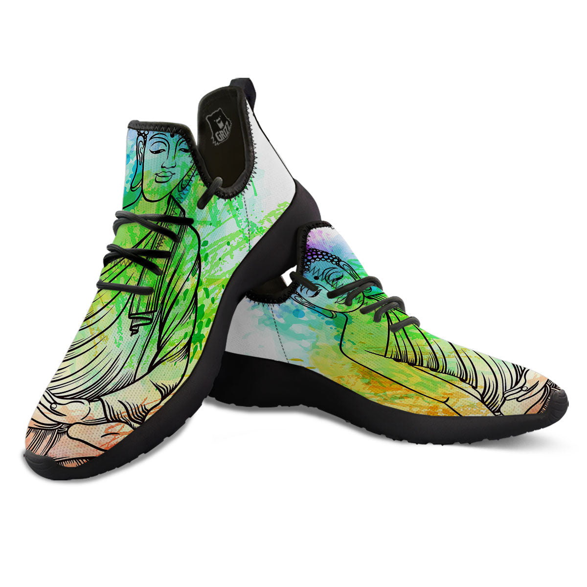 Buddha Reggae Print Black Athletic Shoes-grizzshop