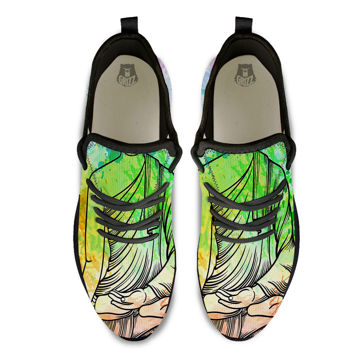 Buddha Reggae Print Black Athletic Shoes-grizzshop