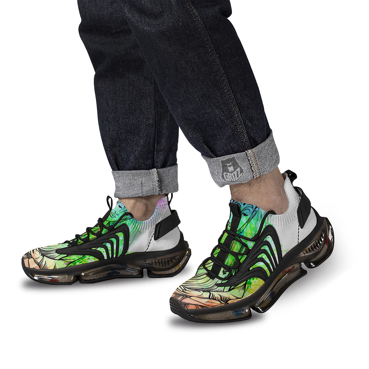 Buddha Reggae Print Black Gym Shoes-grizzshop