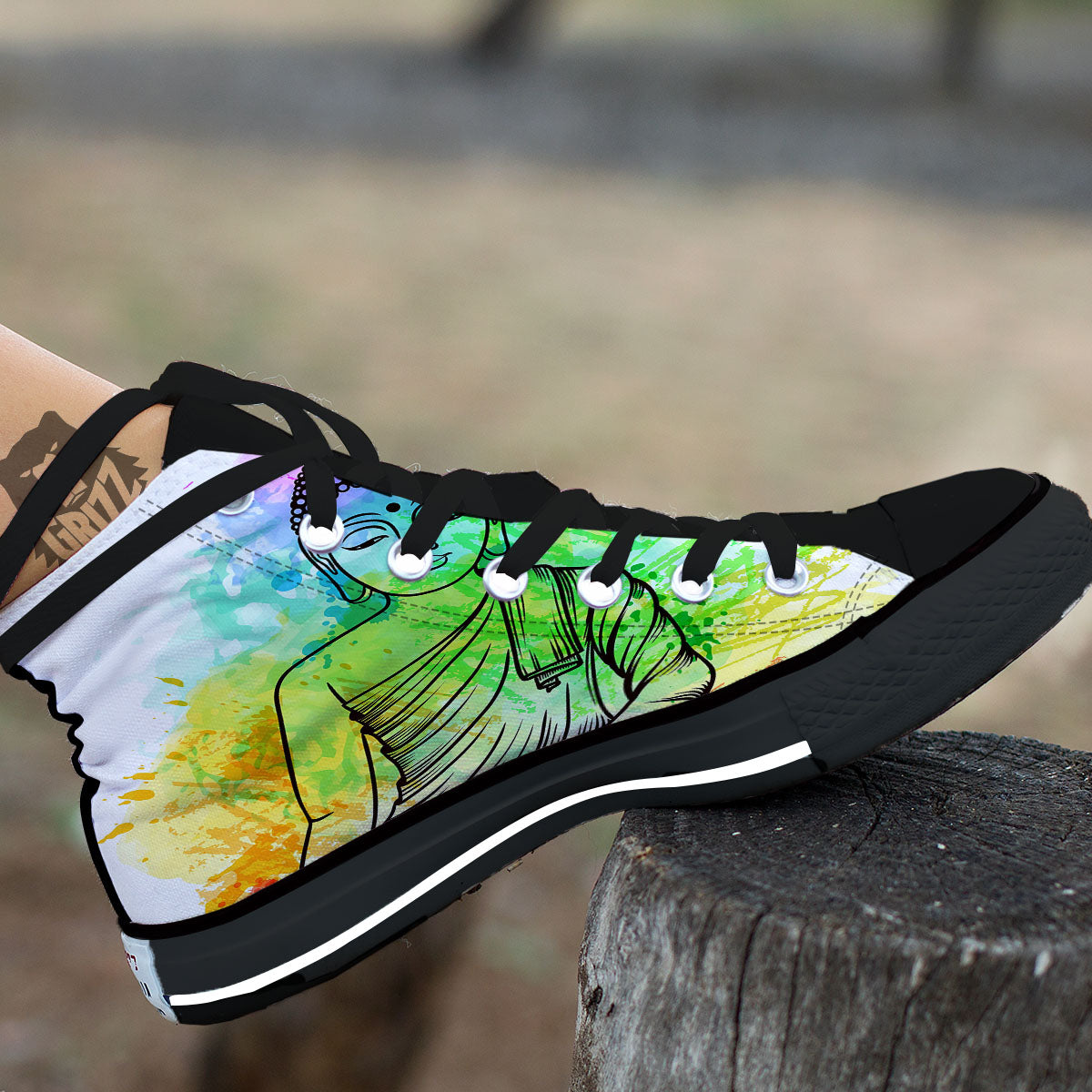 Buddha Reggae Print Black High Top Shoes-grizzshop