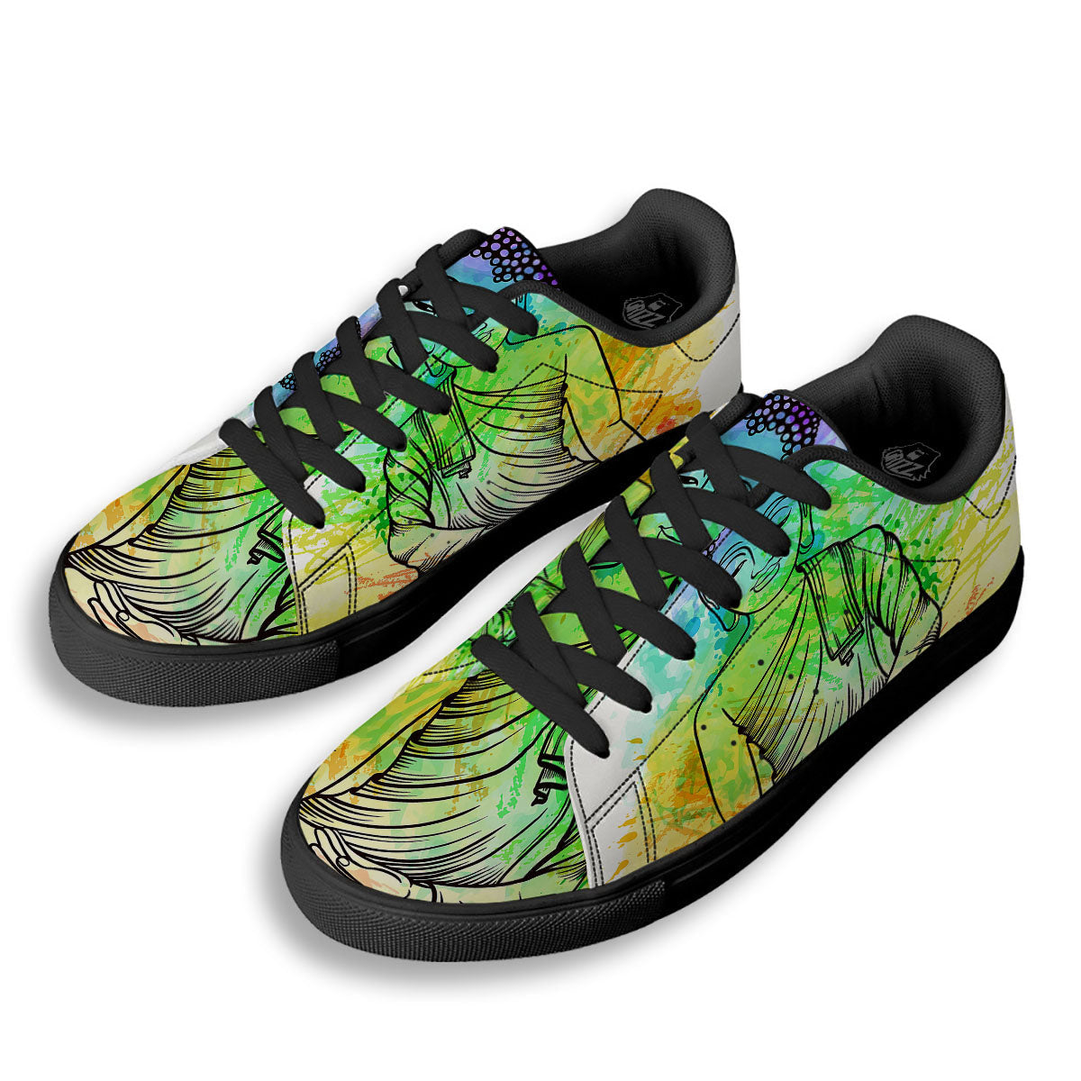 Buddha Reggae Print Black Low Top Sneakers-grizzshop