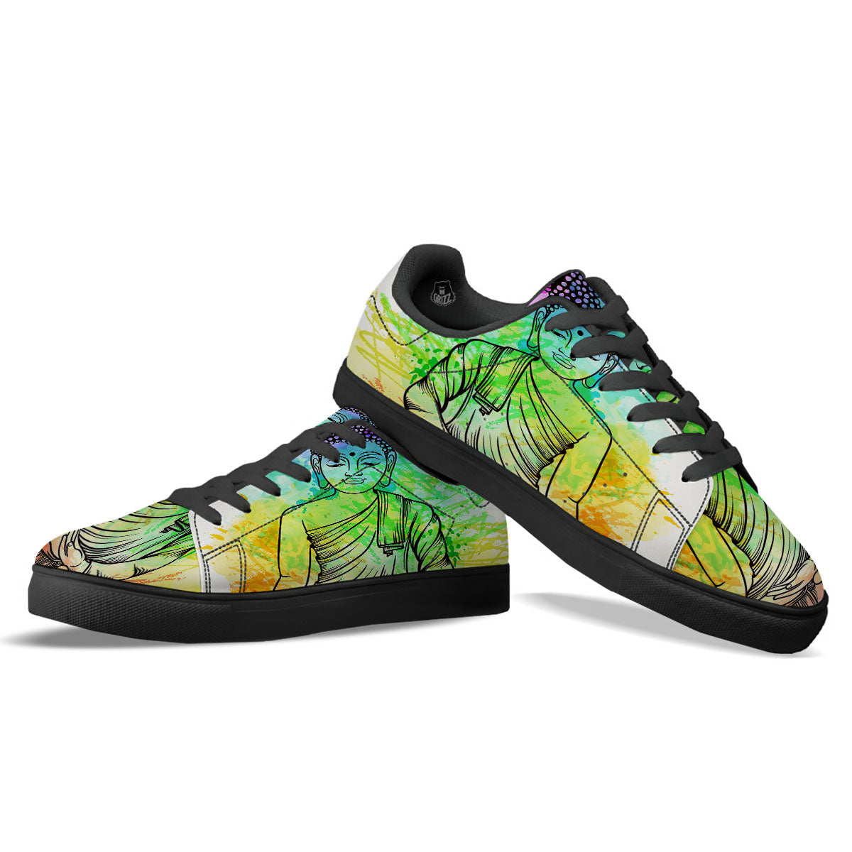 Buddha Reggae Print Black Low Top Sneakers-grizzshop