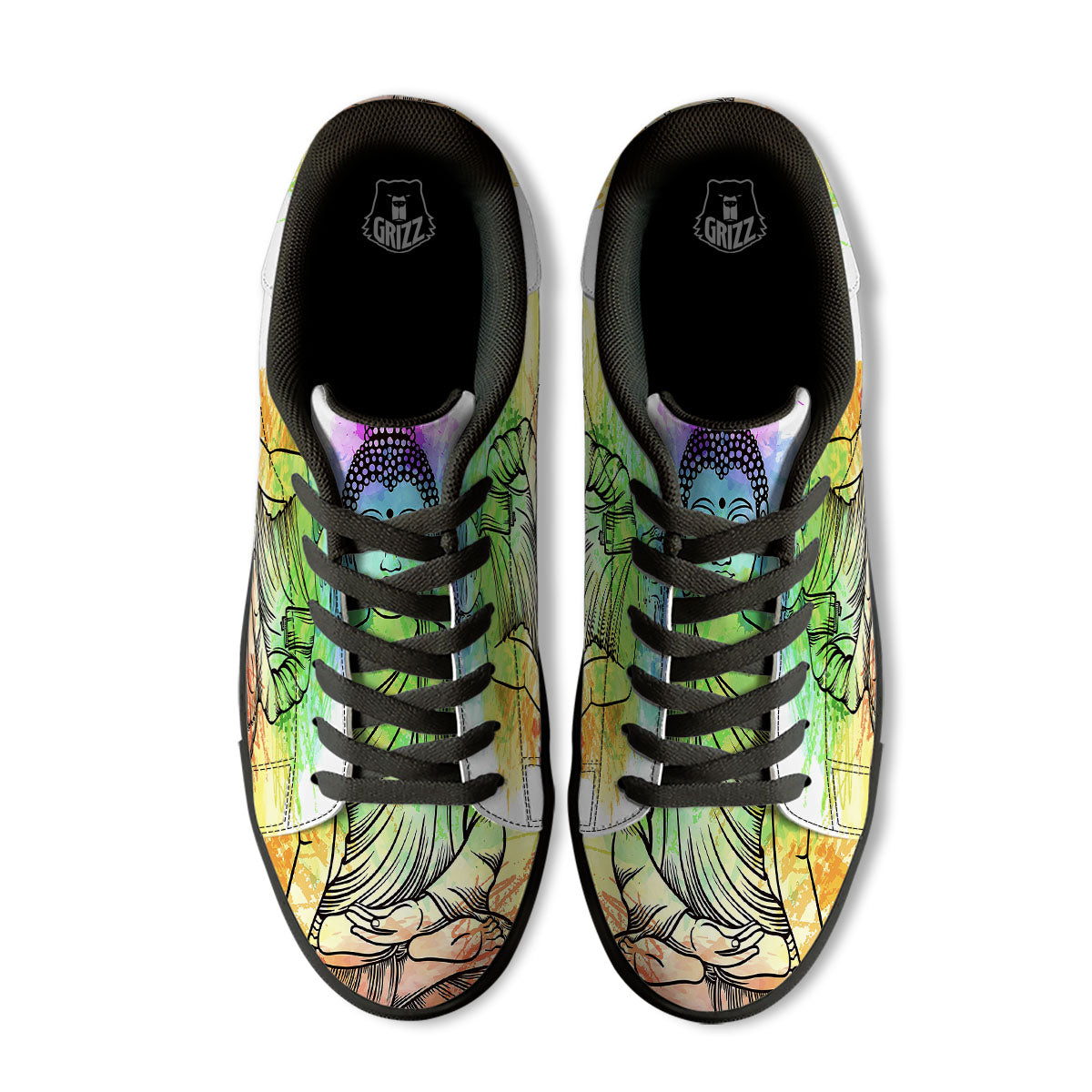 Buddha Reggae Print Black Low Top Sneakers-grizzshop