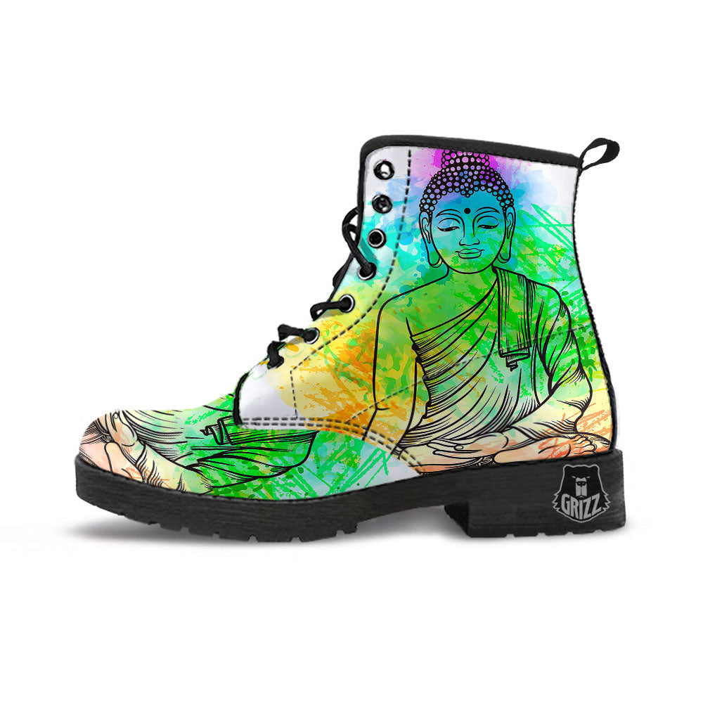 Buddha Reggae Print Leather Boots-grizzshop