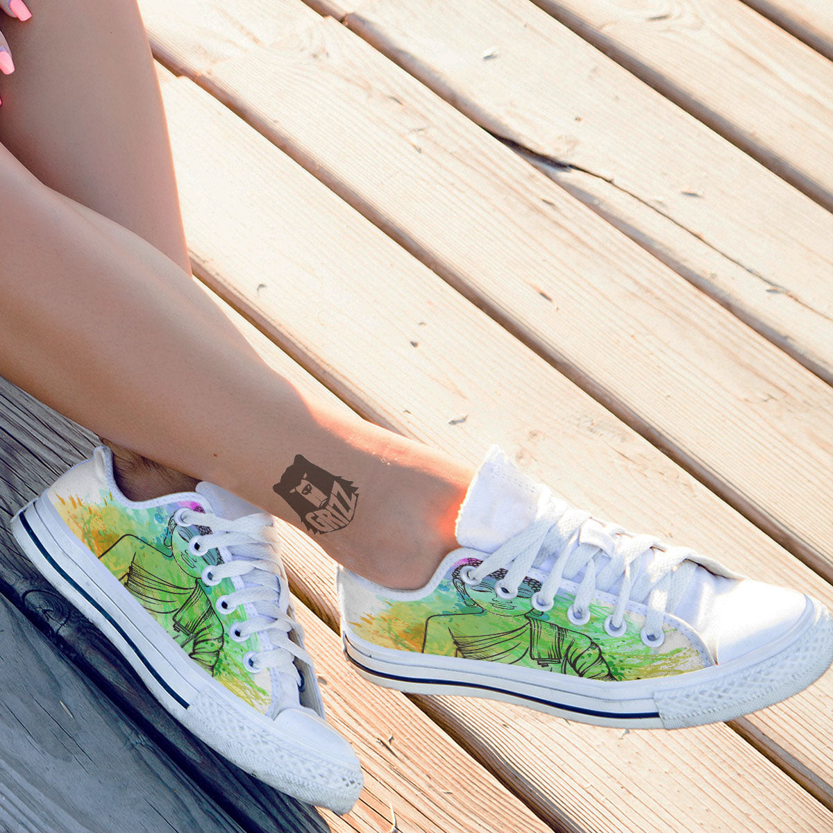 Buddha Reggae Print White Low Top Shoes-grizzshop