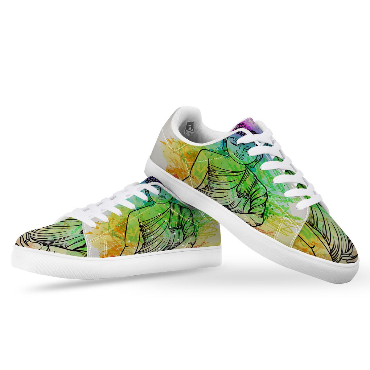 Buddha Reggae Print White Low Top Sneakers-grizzshop