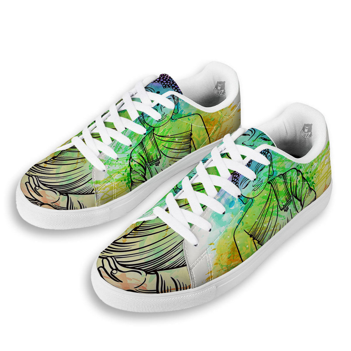 Buddha Reggae Print White Low Top Sneakers-grizzshop
