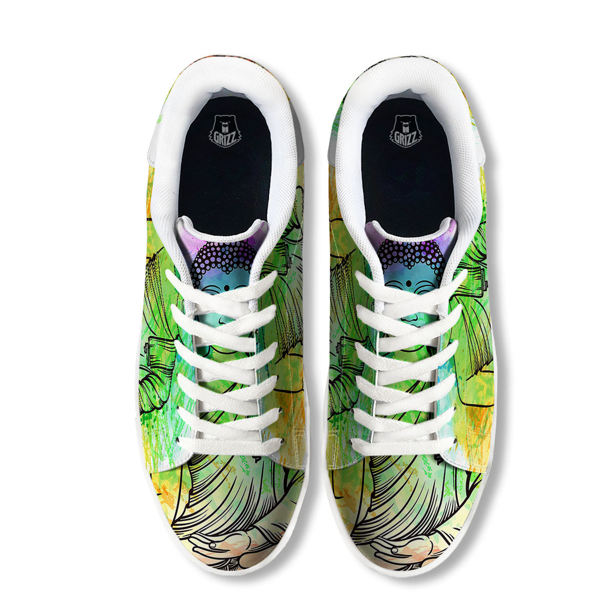 Buddha Reggae Print White Low Top Sneakers-grizzshop
