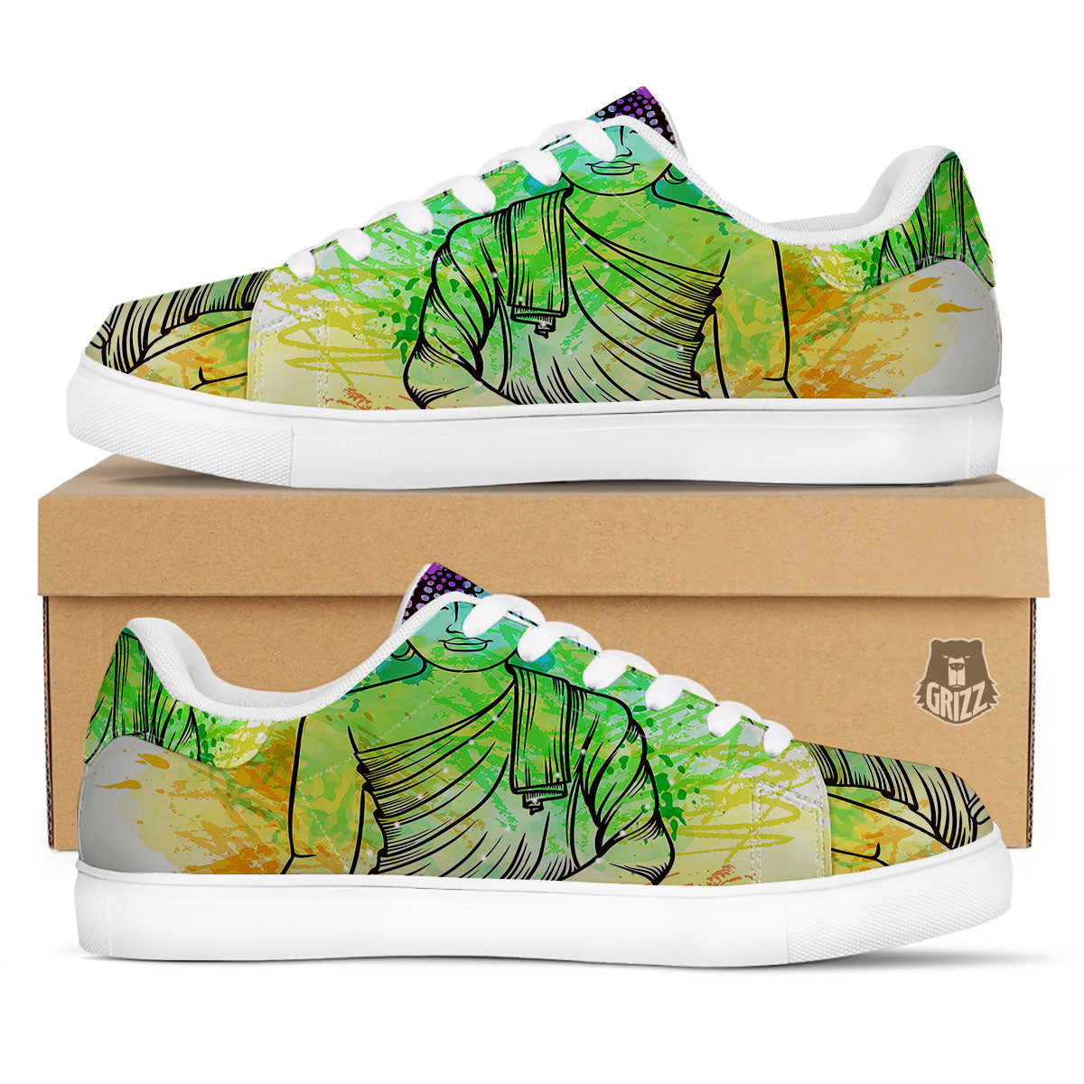 Buddha Reggae Print White Low Top Sneakers-grizzshop