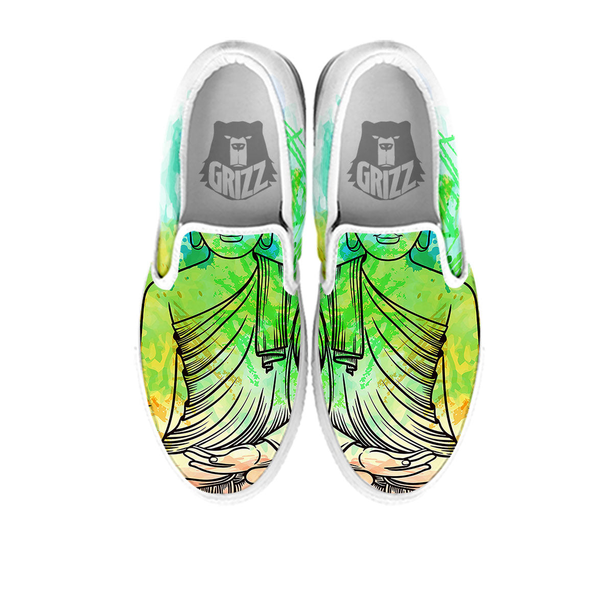 Buddha Reggae Print White Slip On Shoes-grizzshop