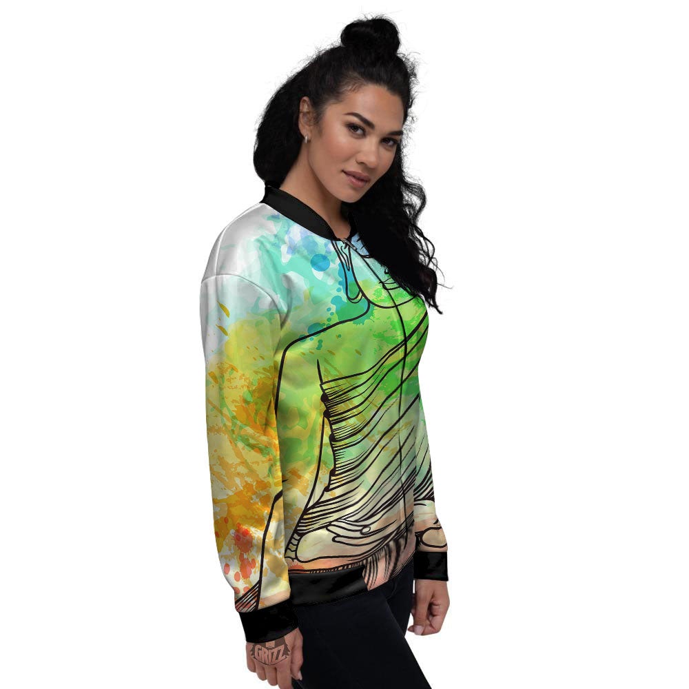 Buddha Reggae Print Women's Bomber Jacket-grizzshop