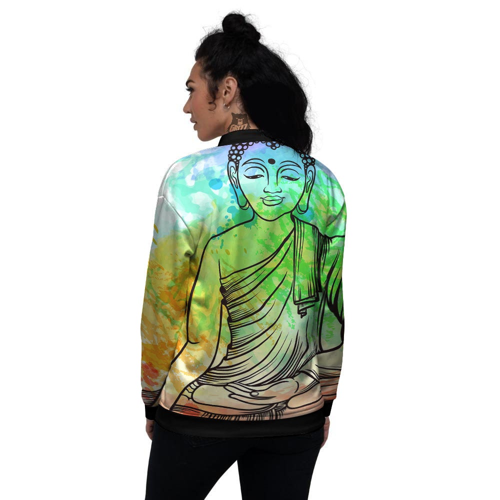 Buddha Reggae Print Women's Bomber Jacket-grizzshop
