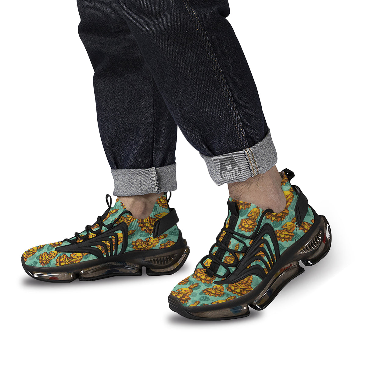 Buddha Sits On The Leaf Print Pattern Black Gym Shoes-grizzshop