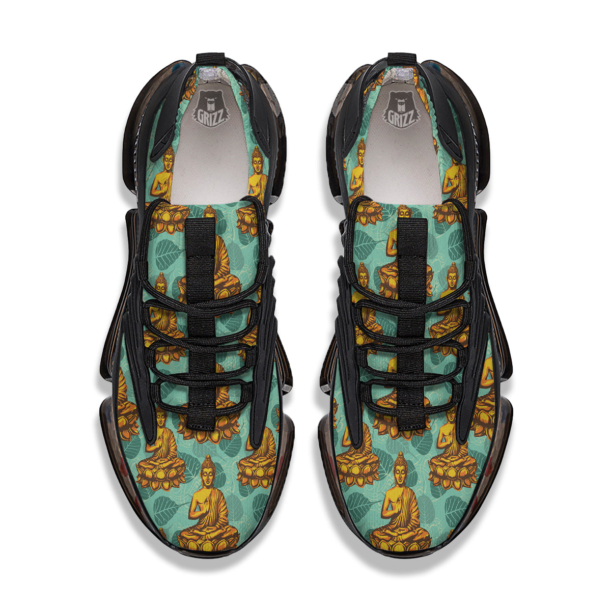 Buddha Sits On The Leaf Print Pattern Black Gym Shoes-grizzshop