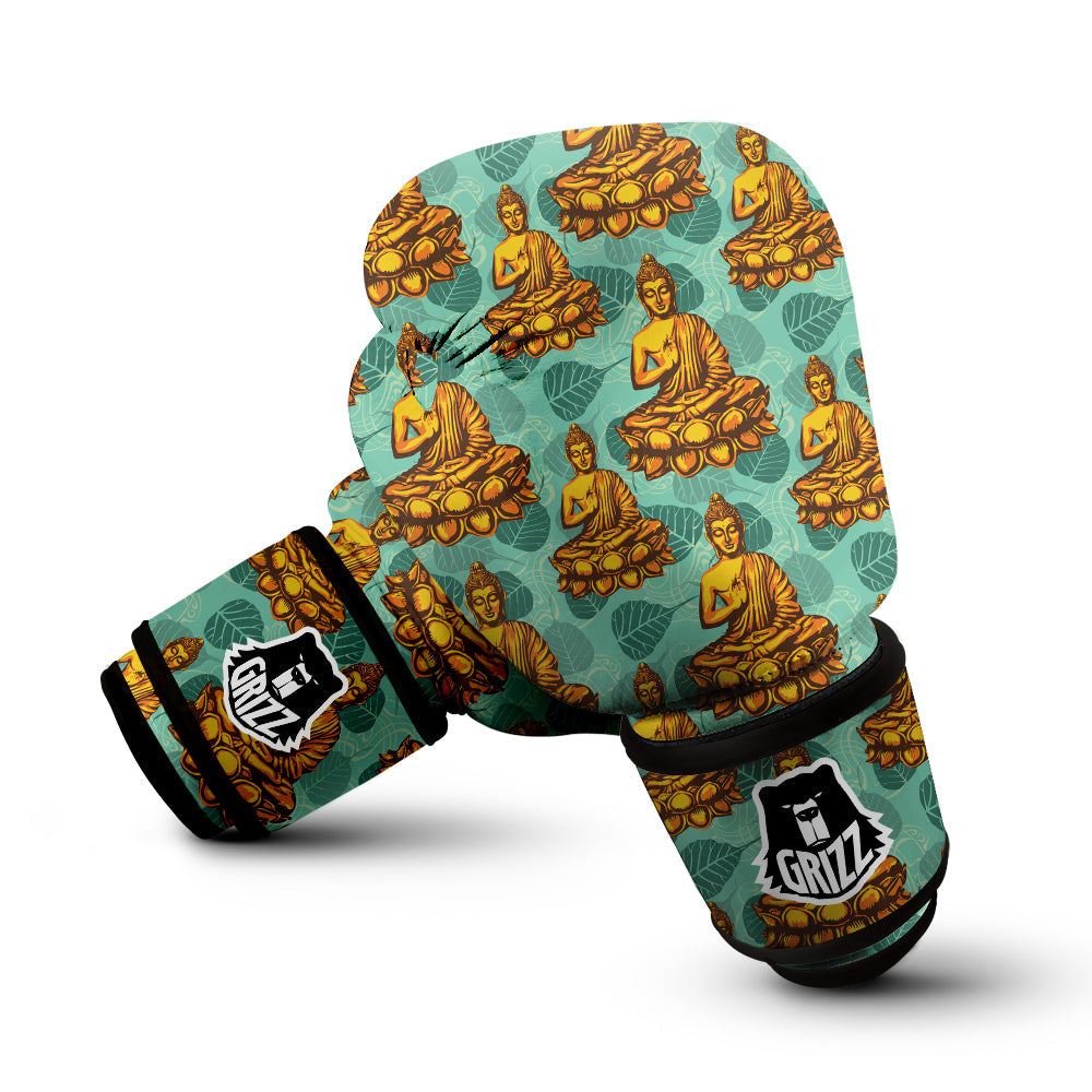 Buddha Sits On The Leaf Print Pattern Boxing Gloves-grizzshop