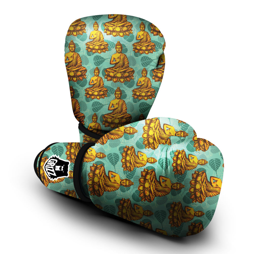 Buddha Sits On The Leaf Print Pattern Boxing Gloves-grizzshop