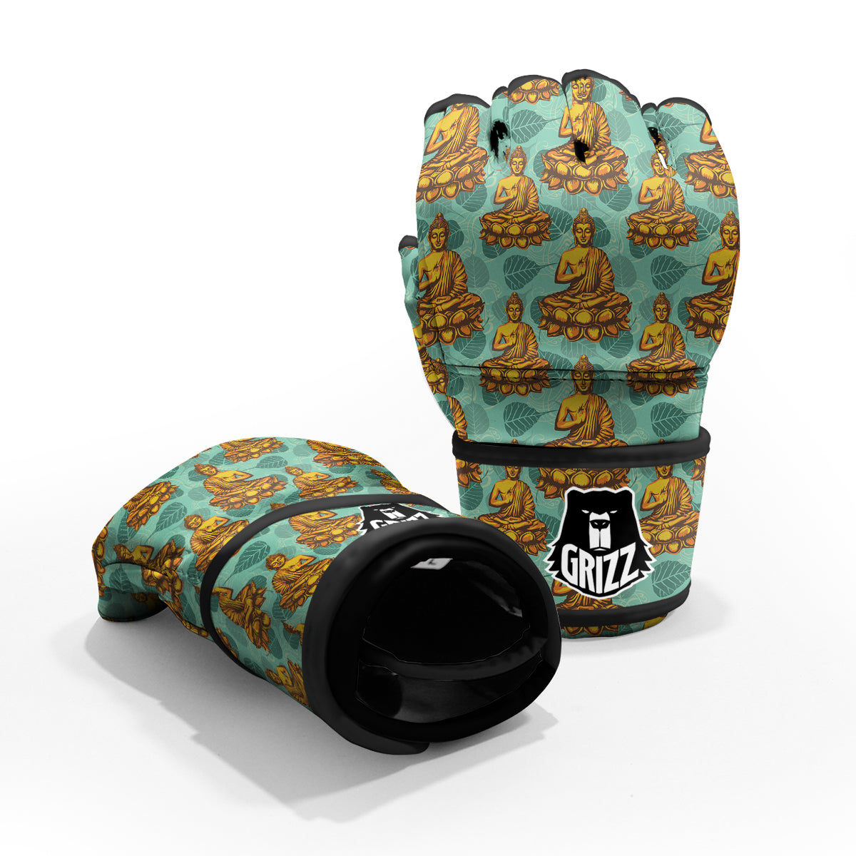 Buddha Sits On The Leaf Print Pattern MMA Gloves-grizzshop