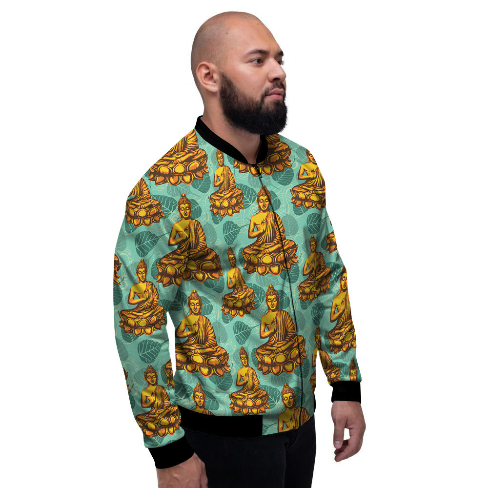 Buddha Sits On The Leaf Print Pattern Men's Bomber Jacket-grizzshop