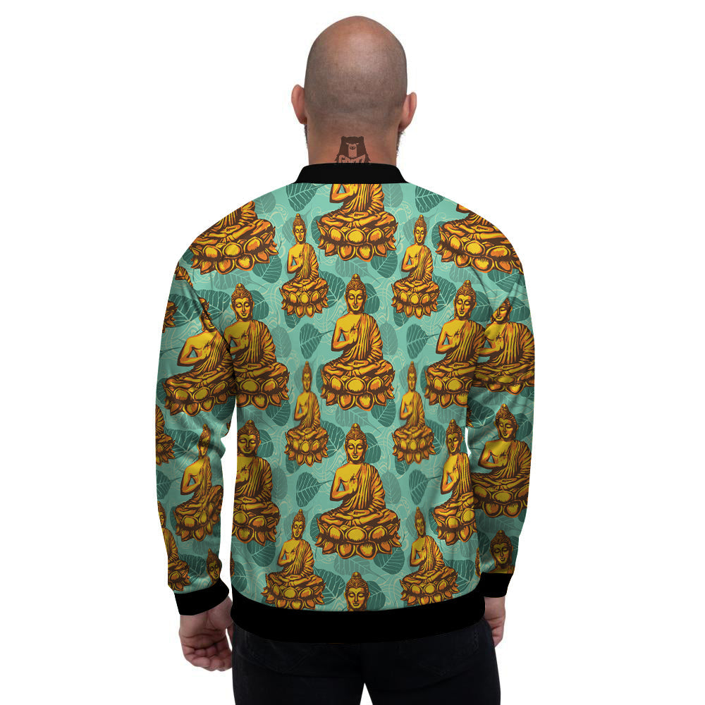 Buddha Sits On The Leaf Print Pattern Men's Bomber Jacket-grizzshop