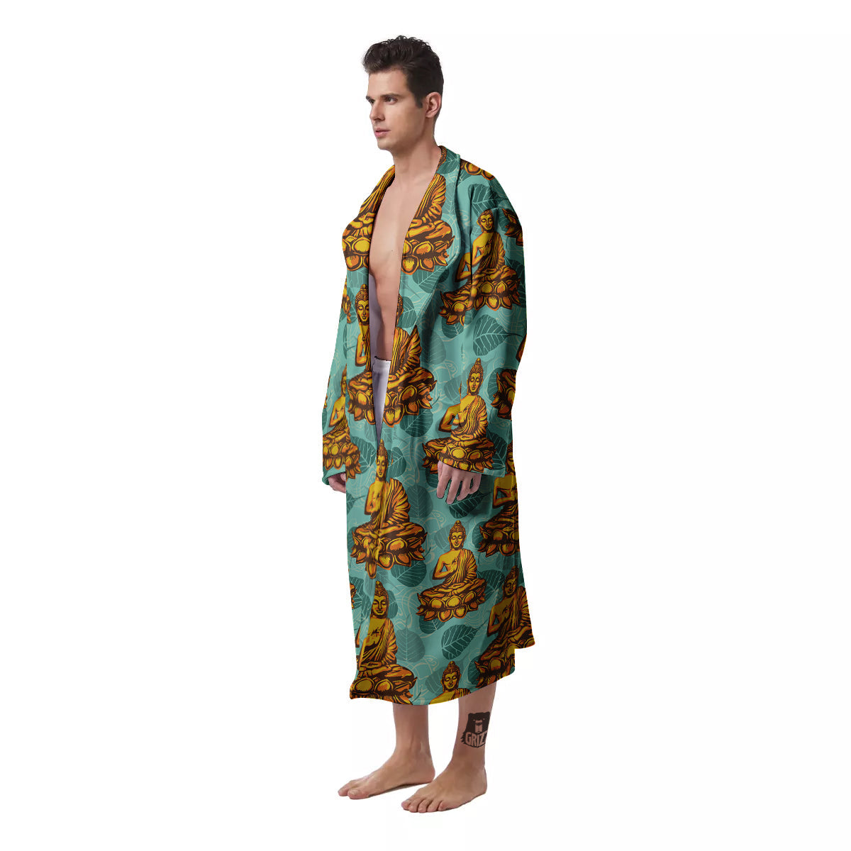 Buddha Sits On The Leaf Print Pattern Men's Robe-grizzshop
