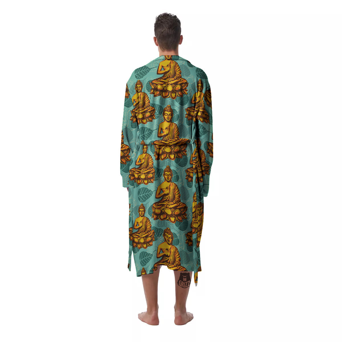 Buddha Sits On The Leaf Print Pattern Men's Robe-grizzshop